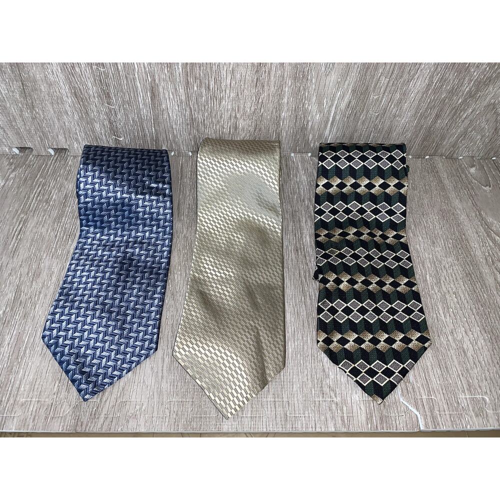 Geoffrey Beene Men's Silk Tie Set of 3 Multicolor Geometric‎ Classic
